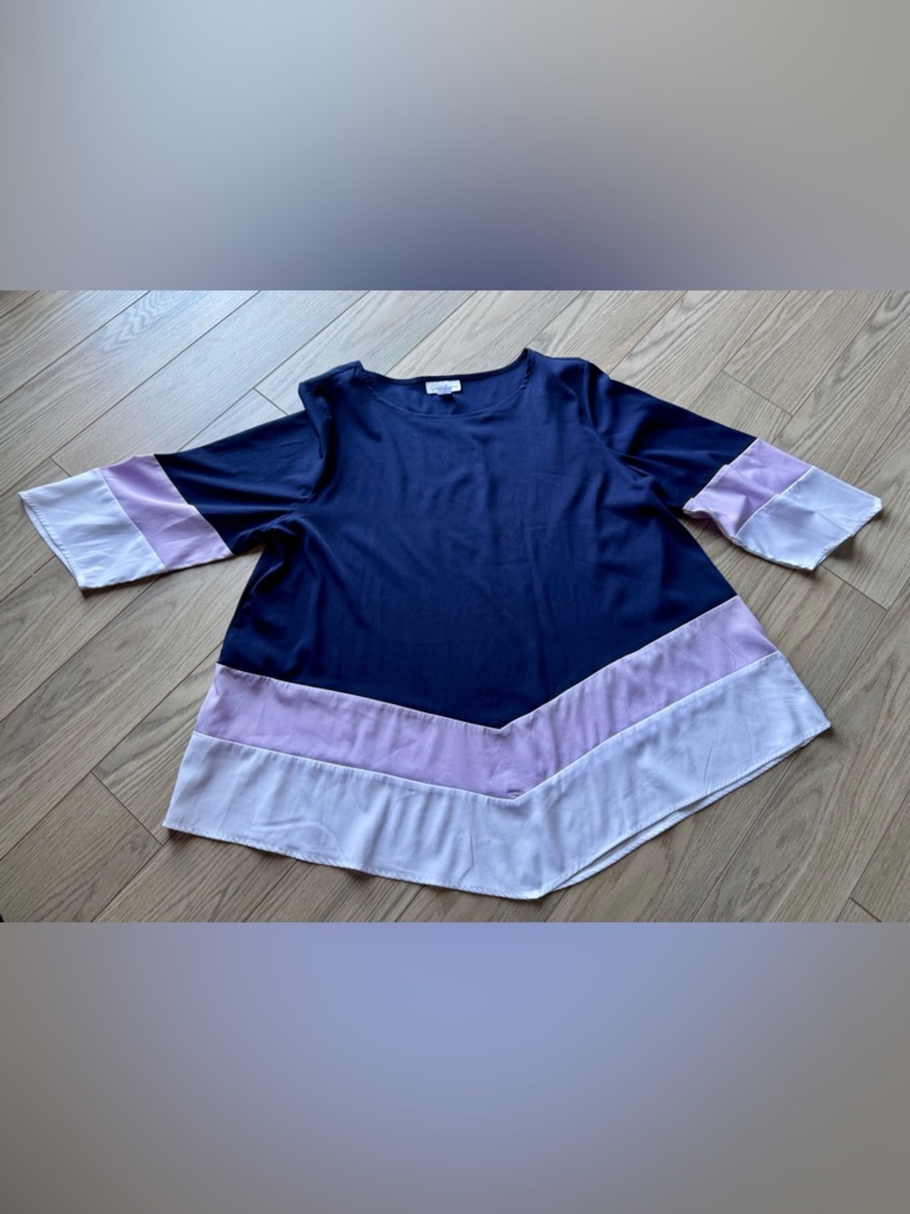 Jaclyn Smith Navy Colorblock Blouse with Lavender and White Bands